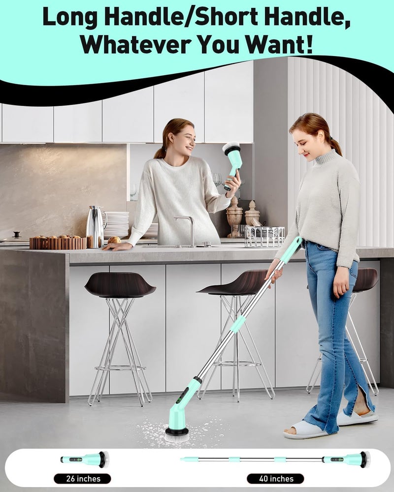 CTMAST Electric Spin Scrubber for Cleaning Bathroom, Shower Scrubber Cordless Cleaning Brush with IPX7 Waterproof & 2 Speed, 3 Brush Heads, Bathroom Cleaning Supplies for Toilet Shower Tub Mint Green - Image 5
